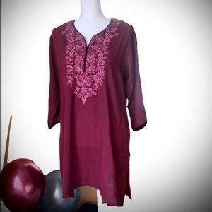 NWOT: Embroidered Tunic Top with side slits L/XL - Indian wear